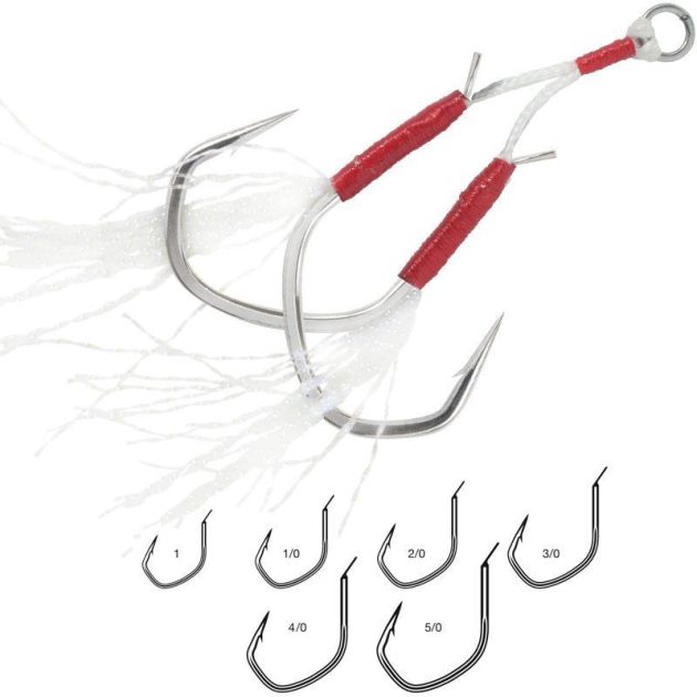 This ready-to-use VMC Jigging Assist Hook is the right hook for jigging and light jigging techniques. The exclusive Barbarian shape allows for an excellent resistance to bending.